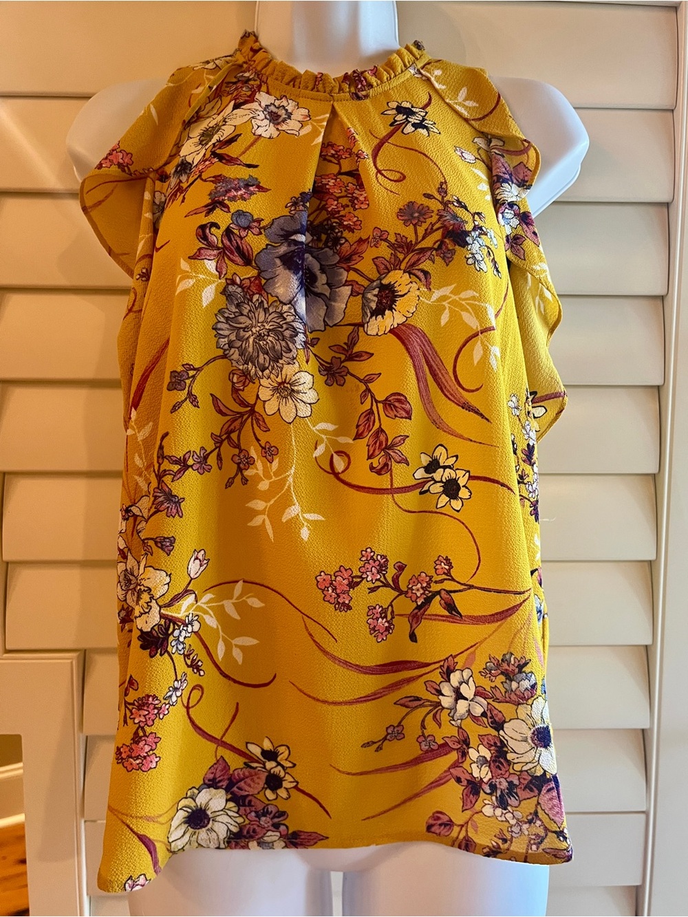 Monteau Yellow Floral Sleeveless Ruffle Blouse